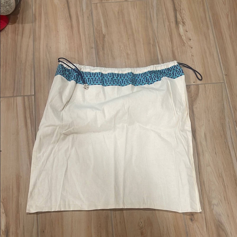 Tory Burch White and Blue Mini Smocked Pencil Skirt